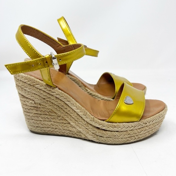 MARC BY MARC JACOBS YELLOW STARS AND HEARTS ESPADRILLE WEDGE SANDALS SZ 37.5/7.5 - Picture 1 of 11